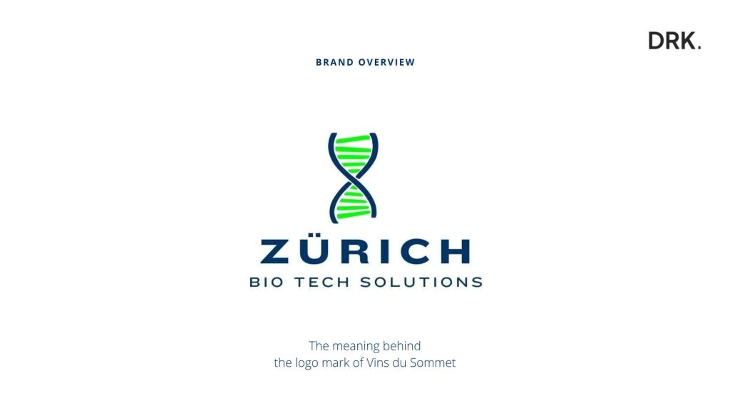 Zürich Bio Tech Solutions merkvisual ontworpen door Dirk van Eck, met groen-blauw DNA-logo en opvallende typografie met biotechnologie-thema