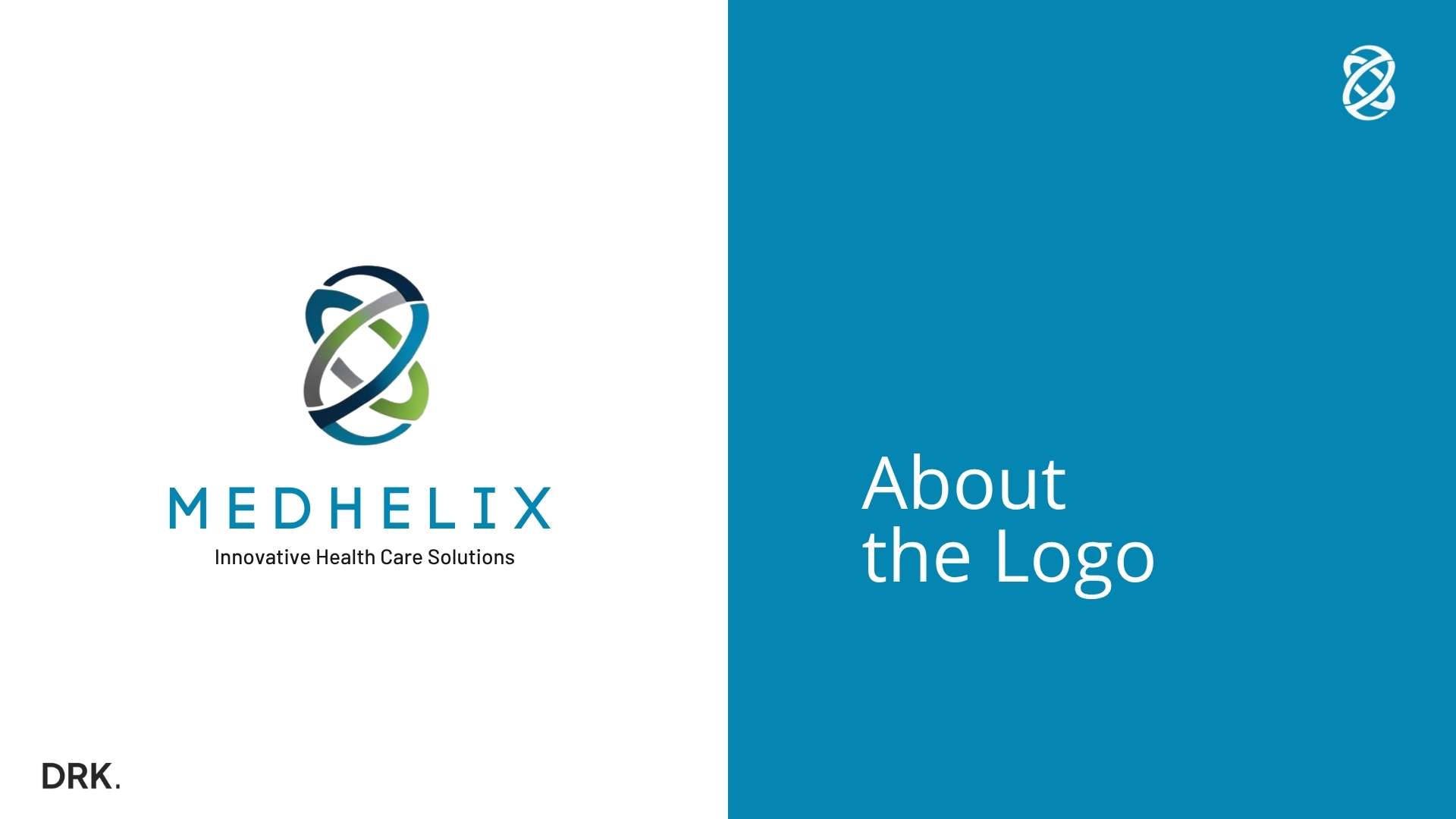 MedHelix logo with tagline “Innovative Health Care Solutions” next to a blue section titled “About the Logo”; designed by Dutch visual storyteller and digital designer Dirk van Eck