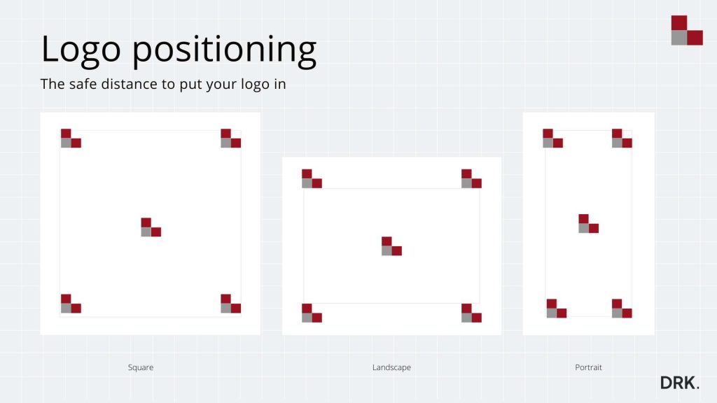 Swissbau Konstruktion logo positioning guidelines with red and gray squares illustrating safe margin areas, designed by Dirk van Eck