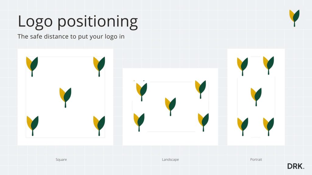 SwissAgro logo positioning guide designed by Dirk van Eck, showing safe spacing for square, landscape, and portrait formats