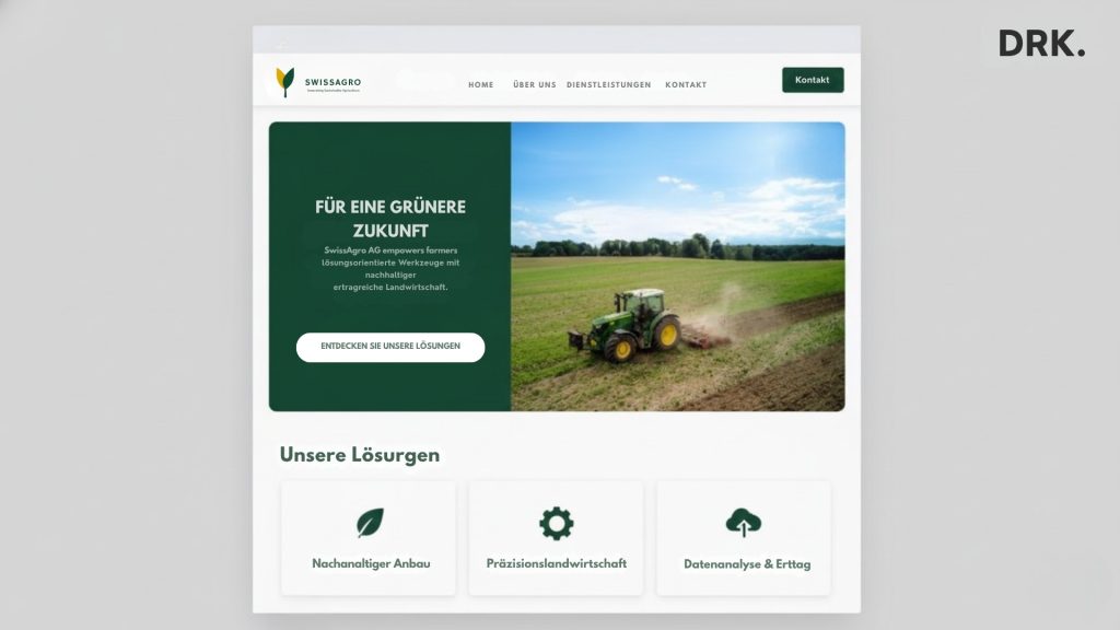 SWISSAGRO website homepage met duurzame landbouwoplossingen en precisielandbouw, ontworpen door Nederlandse visual storyteller en digital designer Dirk van Eck.