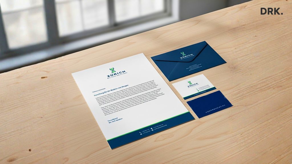 Branded stationery design for Zürich Biotech Solutions GmbH with professional and cohesive layout, created by Dutch visual storyteller and digital designer Dirk van Eck