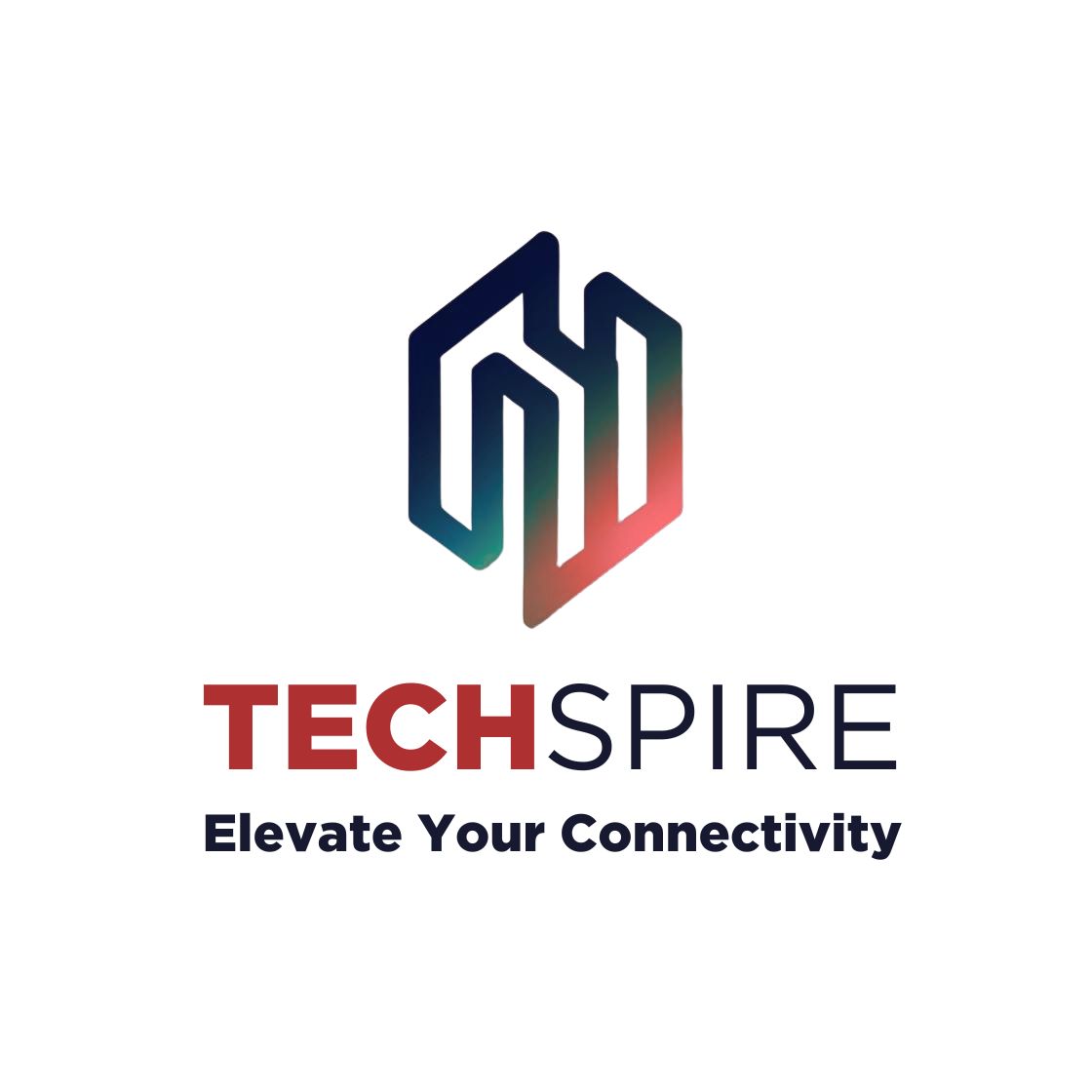 TECHSPIRE logo designed by Dirk van Eck, representing an IT and telecom company with tech-inspired iconography and the tagline “Elevate Your Connectivity”